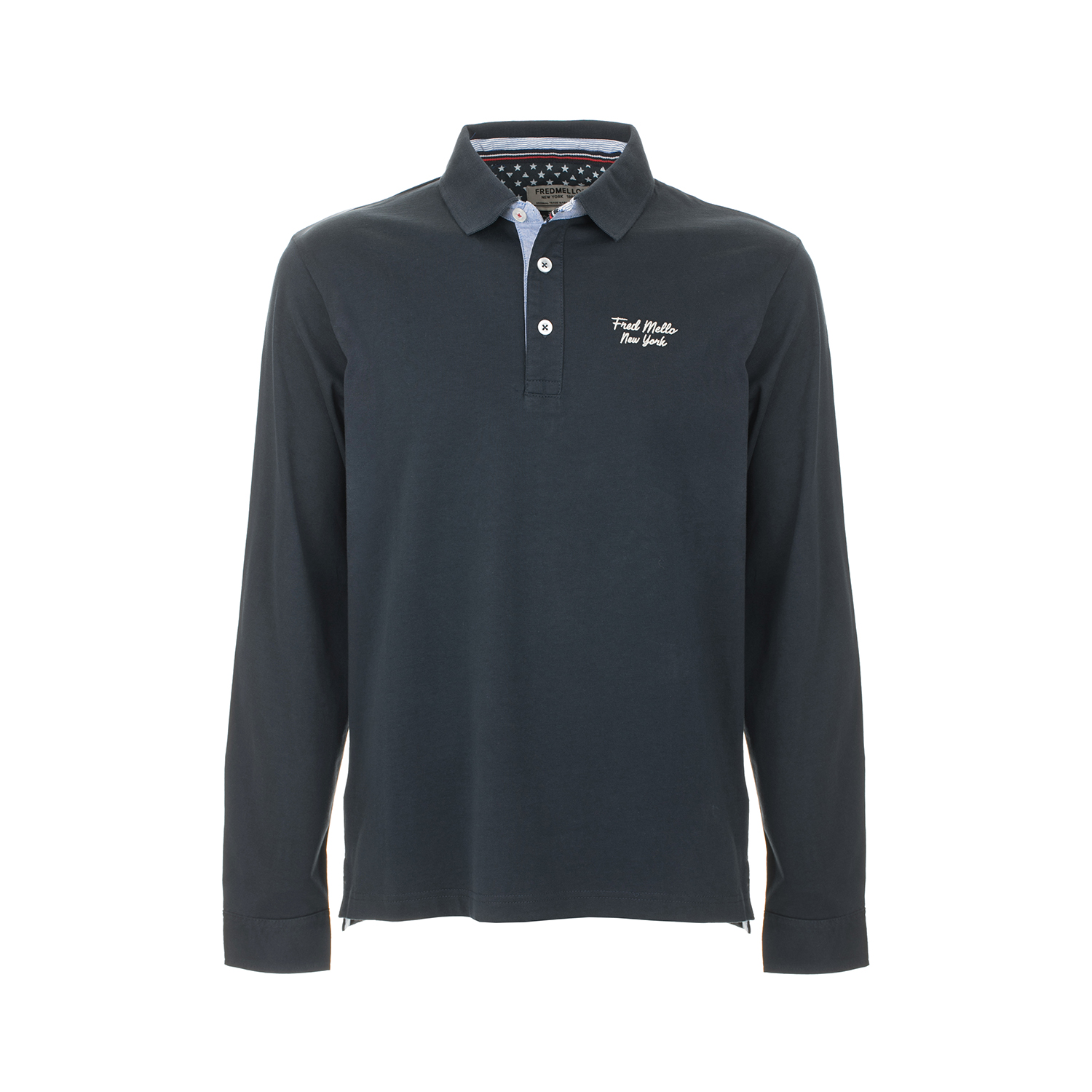 Polo in jersey a manica lunga con ricamo a petto