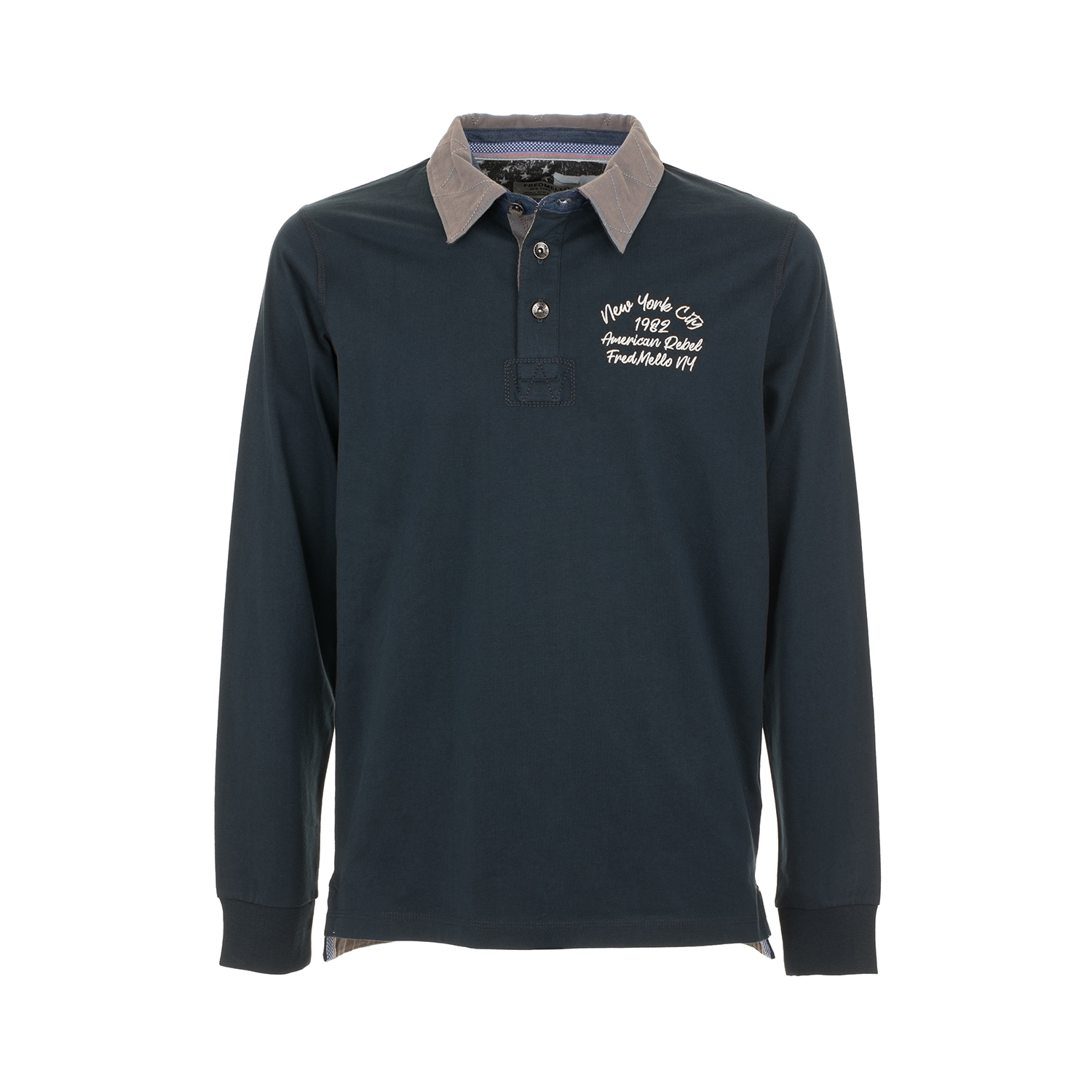 Polo in jersey a manica lunga con ricamo a petto