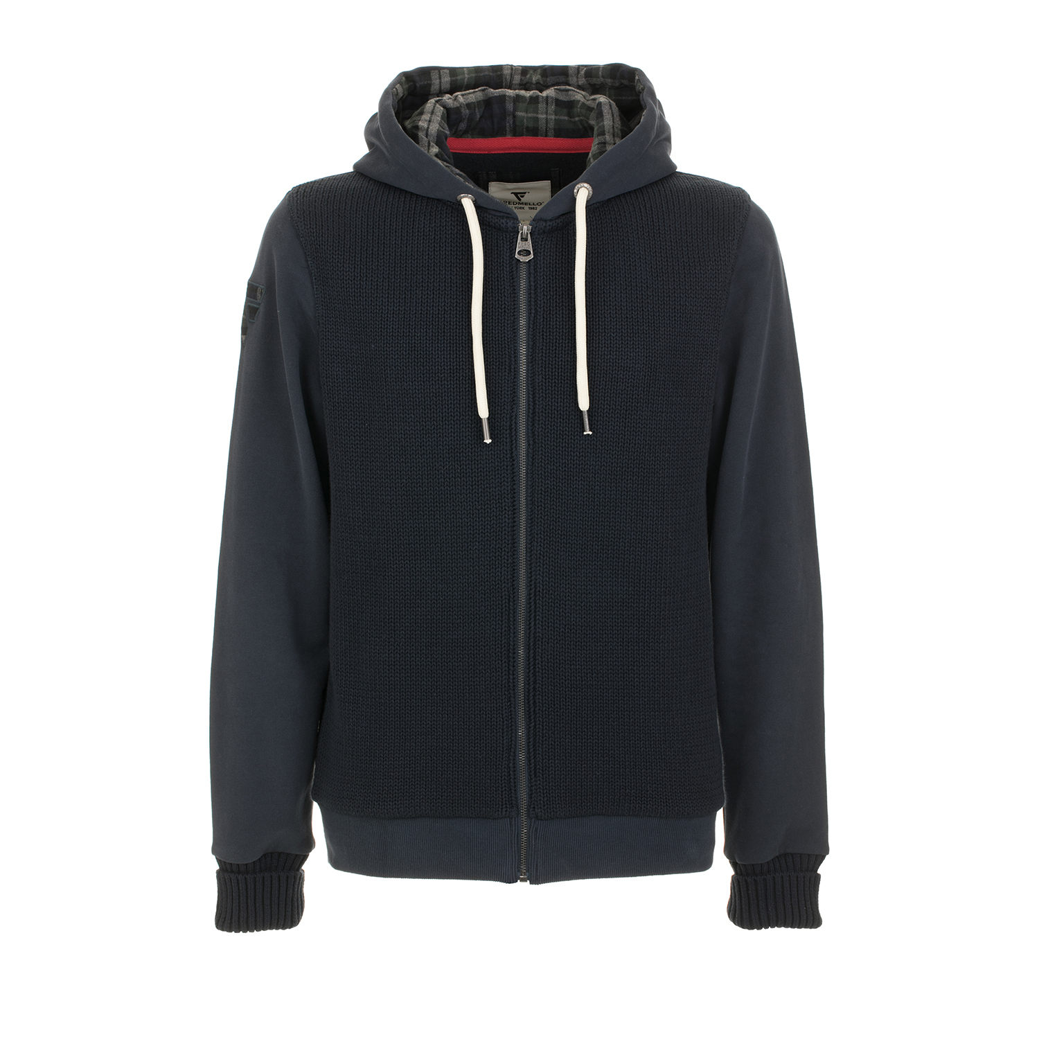 Felpa full zip con davanti e toppe in tricot