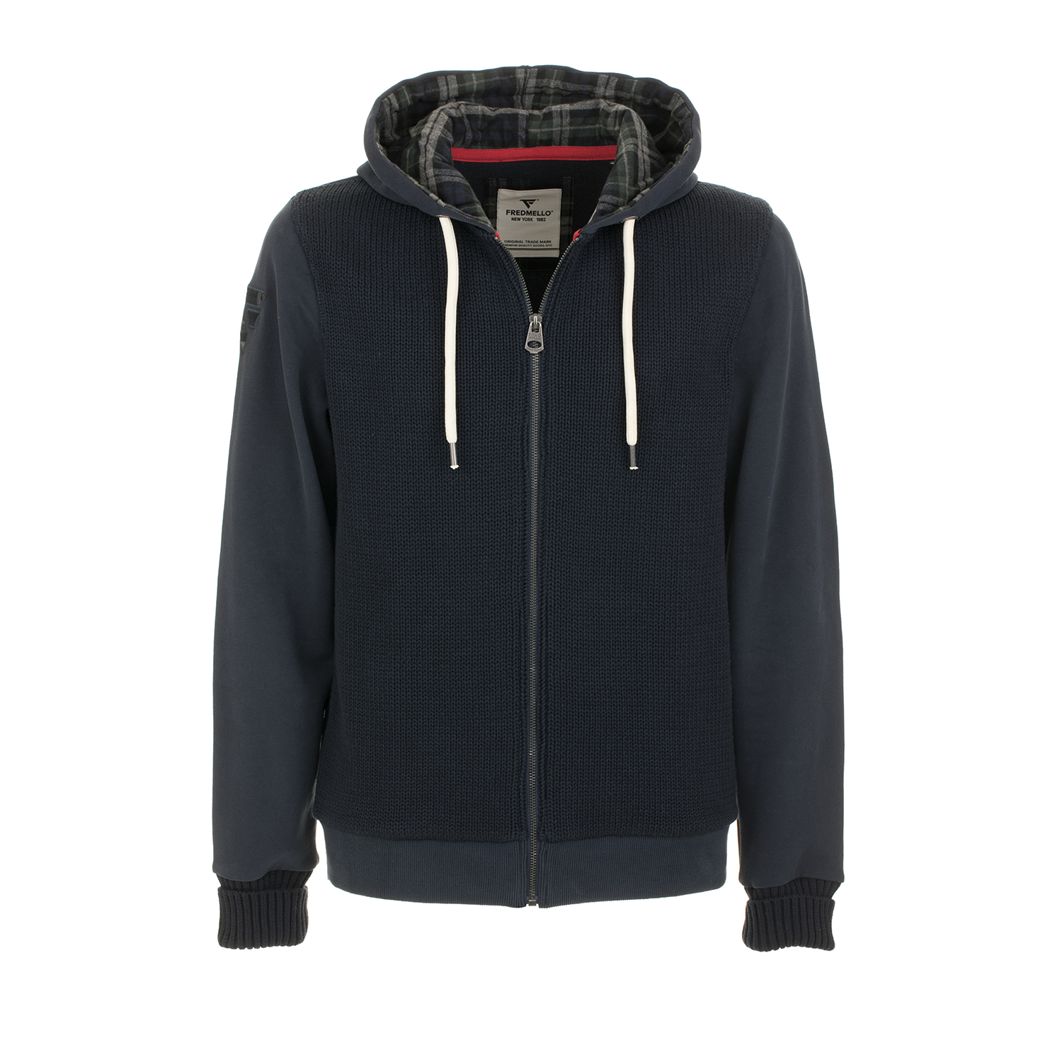 Felpa full zip con davanti e toppe in tricot