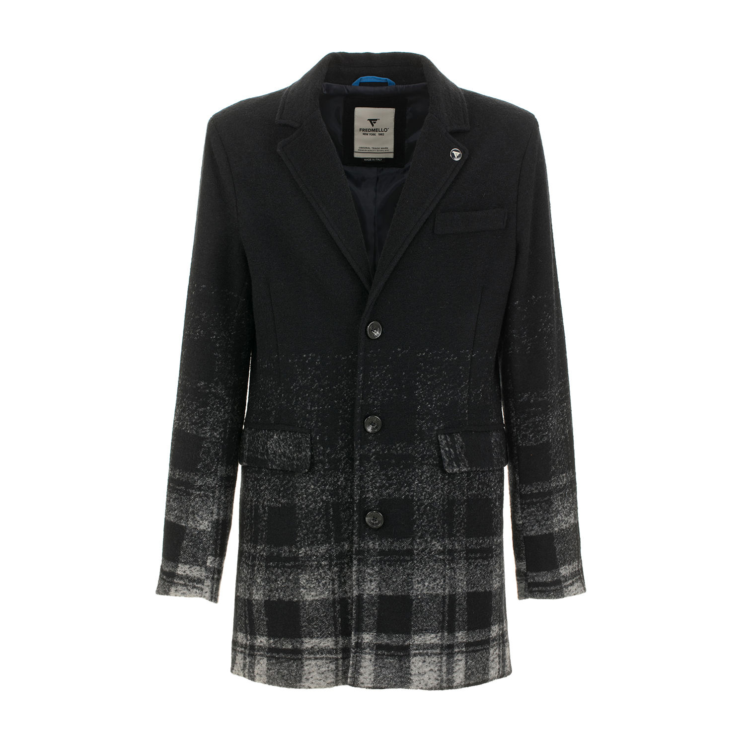 Cappotto in panno fantasia a quadri effetto sfumato