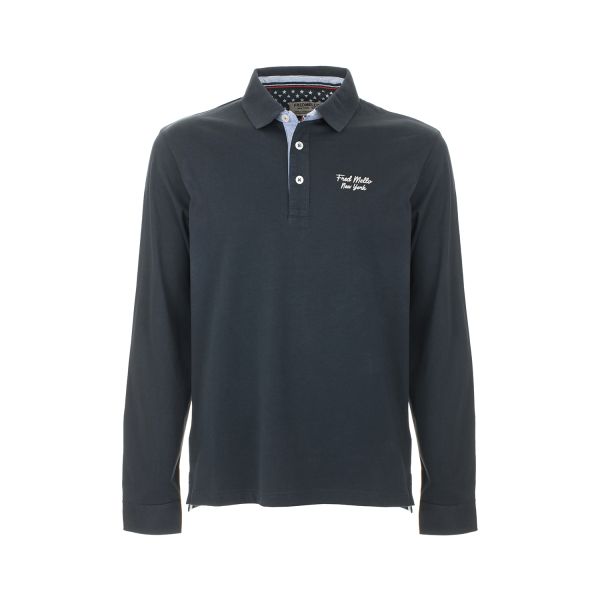 Polo in jersey a manica lunga con ricamo a petto