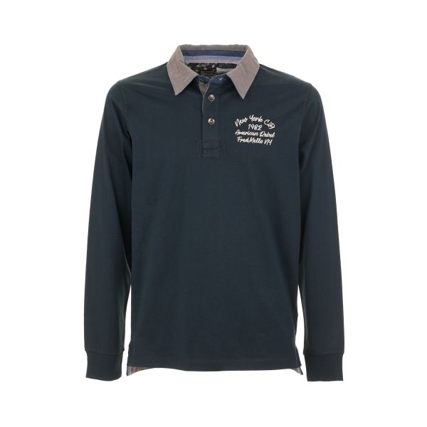 Polo in jersey a manica lunga con ricamo a petto